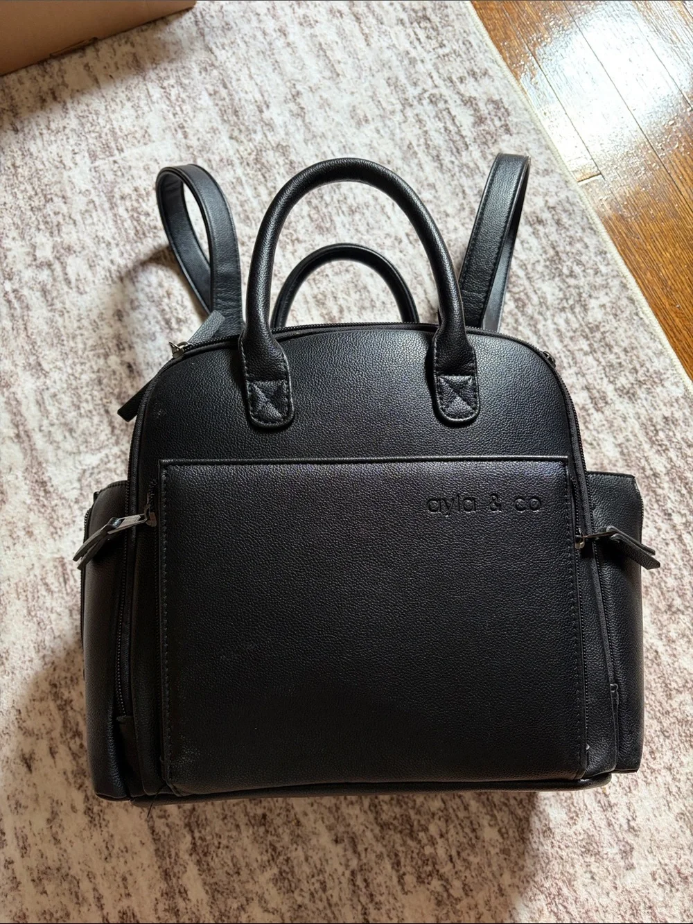 Ayla & Co Black Leather Convertible Backpack Tote